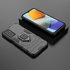 Silikon Hülle Handyhülle und Kunststoff Schutzhülle Hartschalen Tasche mit Magnetisch Fingerring Ständer S02 für Samsung Galaxy M23 5G Schwarz