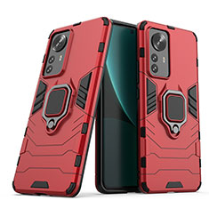 Silikon Hülle Handyhülle und Kunststoff Schutzhülle Hartschalen Tasche mit Magnetisch Fingerring Ständer S02 für Xiaomi Mi 12 5G Rot