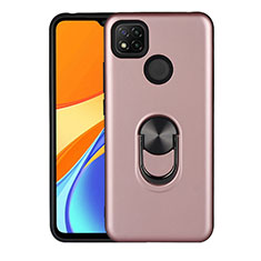 Silikon Hülle Handyhülle und Kunststoff Schutzhülle Hartschalen Tasche mit Magnetisch Fingerring Ständer S02 für Xiaomi Redmi 9 India Rosegold