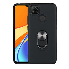 Silikon Hülle Handyhülle und Kunststoff Schutzhülle Hartschalen Tasche mit Magnetisch Fingerring Ständer S02 für Xiaomi Redmi 9C Schwarz