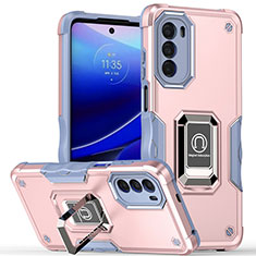 Silikon Hülle Handyhülle und Kunststoff Schutzhülle Hartschalen Tasche mit Magnetisch Fingerring Ständer S03 für Motorola Moto Edge (2022) 5G Rosa