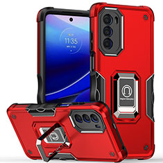 Silikon Hülle Handyhülle und Kunststoff Schutzhülle Hartschalen Tasche mit Magnetisch Fingerring Ständer S03 für Motorola Moto Edge (2022) 5G Rot