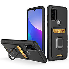 Silikon Hülle Handyhülle und Kunststoff Schutzhülle Hartschalen Tasche mit Magnetisch Fingerring Ständer S03 für Motorola Moto G Pure Schwarz