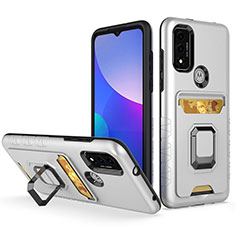 Silikon Hülle Handyhülle und Kunststoff Schutzhülle Hartschalen Tasche mit Magnetisch Fingerring Ständer S03 für Motorola Moto G Pure Silber