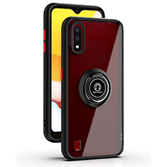 Silikon Hülle Handyhülle und Kunststoff Schutzhülle Hartschalen Tasche mit Magnetisch Fingerring Ständer S03 für Samsung Galaxy A01 SM-A015 Rot und Schwarz