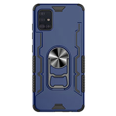 Silikon Hülle Handyhülle und Kunststoff Schutzhülle Hartschalen Tasche mit Magnetisch Fingerring Ständer S03 für Samsung Galaxy A51 5G Blau