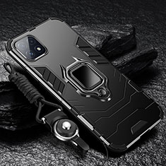 Silikon Hülle Handyhülle und Kunststoff Schutzhülle Hartschalen Tasche mit Magnetisch Fingerring Ständer S03 für Samsung Galaxy F42 5G Schwarz