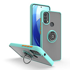 Silikon Hülle Handyhülle und Kunststoff Schutzhülle Hartschalen Tasche mit Magnetisch Fingerring Ständer S04 für Motorola Moto E40 Cyan