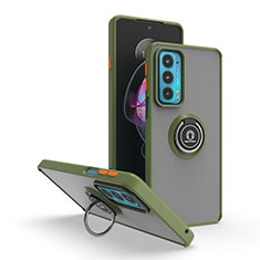 Silikon Hülle Handyhülle und Kunststoff Schutzhülle Hartschalen Tasche mit Magnetisch Fingerring Ständer S04 für Motorola Moto Edge 20 5G Grün