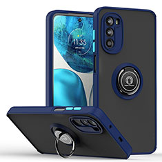 Silikon Hülle Handyhülle und Kunststoff Schutzhülle Hartschalen Tasche mit Magnetisch Fingerring Ständer S04 für Motorola Moto Edge (2022) 5G Blau