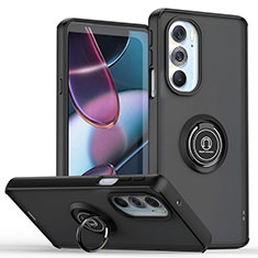 Silikon Hülle Handyhülle und Kunststoff Schutzhülle Hartschalen Tasche mit Magnetisch Fingerring Ständer S04 für Motorola Moto Edge 30 Pro 5G Schwarz