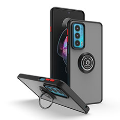 Silikon Hülle Handyhülle und Kunststoff Schutzhülle Hartschalen Tasche mit Magnetisch Fingerring Ständer S04 für Motorola Moto Edge Lite 5G Rot und Schwarz