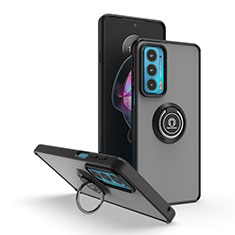 Silikon Hülle Handyhülle und Kunststoff Schutzhülle Hartschalen Tasche mit Magnetisch Fingerring Ständer S04 für Motorola Moto Edge Lite 5G Schwarz