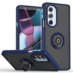 Silikon Hülle Handyhülle und Kunststoff Schutzhülle Hartschalen Tasche mit Magnetisch Fingerring Ständer S04 für Motorola Moto Edge X30 5G Blau