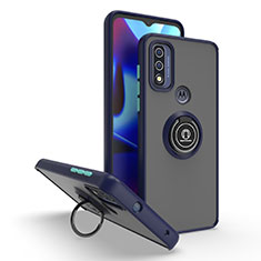 Silikon Hülle Handyhülle und Kunststoff Schutzhülle Hartschalen Tasche mit Magnetisch Fingerring Ständer S04 für Motorola Moto G Pure Blau