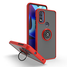 Silikon Hülle Handyhülle und Kunststoff Schutzhülle Hartschalen Tasche mit Magnetisch Fingerring Ständer S04 für Motorola Moto G Pure Rot