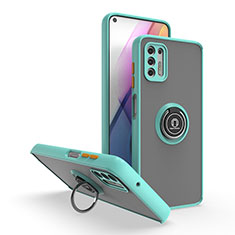 Silikon Hülle Handyhülle und Kunststoff Schutzhülle Hartschalen Tasche mit Magnetisch Fingerring Ständer S04 für Motorola Moto G Stylus (2021) Cyan