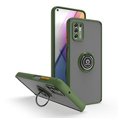 Silikon Hülle Handyhülle und Kunststoff Schutzhülle Hartschalen Tasche mit Magnetisch Fingerring Ständer S04 für Motorola Moto G Stylus (2021) Grün
