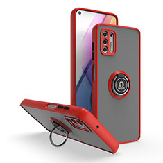 Silikon Hülle Handyhülle und Kunststoff Schutzhülle Hartschalen Tasche mit Magnetisch Fingerring Ständer S04 für Motorola Moto G Stylus (2021) Rot