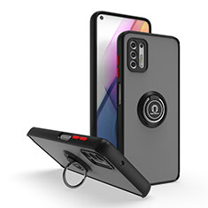 Silikon Hülle Handyhülle und Kunststoff Schutzhülle Hartschalen Tasche mit Magnetisch Fingerring Ständer S04 für Motorola Moto G Stylus (2021) Rot und Schwarz
