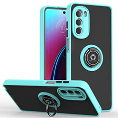 Silikon Hülle Handyhülle und Kunststoff Schutzhülle Hartschalen Tasche mit Magnetisch Fingerring Ständer S04 für Motorola Moto G Stylus (2022) 4G Cyan