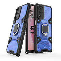 Silikon Hülle Handyhülle und Kunststoff Schutzhülle Hartschalen Tasche mit Magnetisch Fingerring Ständer S04 für Oppo A93s 5G Blau
