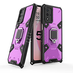 Silikon Hülle Handyhülle und Kunststoff Schutzhülle Hartschalen Tasche mit Magnetisch Fingerring Ständer S04 für Oppo A93s 5G Violett