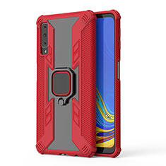 Silikon Hülle Handyhülle und Kunststoff Schutzhülle Hartschalen Tasche mit Magnetisch Fingerring Ständer S04 für Samsung Galaxy A7 (2018) A750 Rot