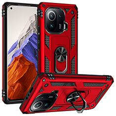 Silikon Hülle Handyhülle und Kunststoff Schutzhülle Hartschalen Tasche mit Magnetisch Fingerring Ständer S04 für Xiaomi Mi 11 Pro 5G Rot