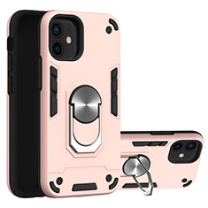 Silikon Hülle Handyhülle und Kunststoff Schutzhülle Hartschalen Tasche mit Magnetisch Fingerring Ständer S05 für Apple iPhone 12 Rosegold