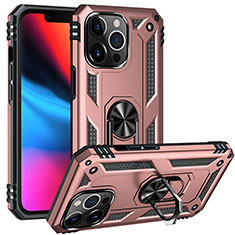 Silikon Hülle Handyhülle und Kunststoff Schutzhülle Hartschalen Tasche mit Magnetisch Fingerring Ständer S05 für Apple iPhone 13 Pro Max Rosegold