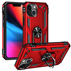 Silikon Hülle Handyhülle und Kunststoff Schutzhülle Hartschalen Tasche mit Magnetisch Fingerring Ständer S05 für Apple iPhone 13 Rot