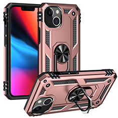 Silikon Hülle Handyhülle und Kunststoff Schutzhülle Hartschalen Tasche mit Magnetisch Fingerring Ständer S05 für Apple iPhone 14 Plus Rosegold