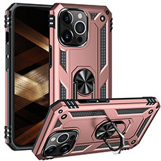 Silikon Hülle Handyhülle und Kunststoff Schutzhülle Hartschalen Tasche mit Magnetisch Fingerring Ständer S05 für Apple iPhone 14 Pro Max Rosegold