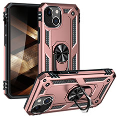 Silikon Hülle Handyhülle und Kunststoff Schutzhülle Hartschalen Tasche mit Magnetisch Fingerring Ständer S05 für Apple iPhone 15 Plus Rosegold