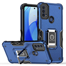 Silikon Hülle Handyhülle und Kunststoff Schutzhülle Hartschalen Tasche mit Magnetisch Fingerring Ständer S05 für Motorola Moto E30 Blau