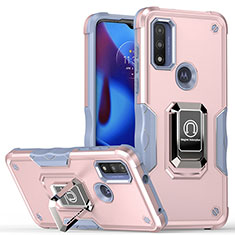 Silikon Hülle Handyhülle und Kunststoff Schutzhülle Hartschalen Tasche mit Magnetisch Fingerring Ständer S05 für Motorola Moto G Pure Rosa