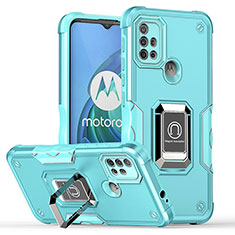 Silikon Hülle Handyhülle und Kunststoff Schutzhülle Hartschalen Tasche mit Magnetisch Fingerring Ständer S05 für Motorola Moto G10 Power Cyan