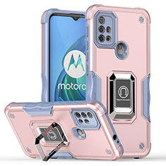 Silikon Hülle Handyhülle und Kunststoff Schutzhülle Hartschalen Tasche mit Magnetisch Fingerring Ständer S05 für Motorola Moto G10 Rosa