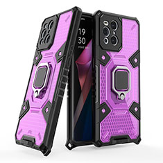 Silikon Hülle Handyhülle und Kunststoff Schutzhülle Hartschalen Tasche mit Magnetisch Fingerring Ständer S05 für Oppo Find X3 Pro 5G Violett