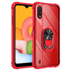 Silikon Hülle Handyhülle und Kunststoff Schutzhülle Hartschalen Tasche mit Magnetisch Fingerring Ständer S05 für Samsung Galaxy A01 SM-A015 Rot