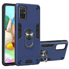 Silikon Hülle Handyhülle und Kunststoff Schutzhülle Hartschalen Tasche mit Magnetisch Fingerring Ständer S05 für Samsung Galaxy A71 5G Blau