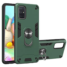 Silikon Hülle Handyhülle und Kunststoff Schutzhülle Hartschalen Tasche mit Magnetisch Fingerring Ständer S05 für Samsung Galaxy A71 5G Grün