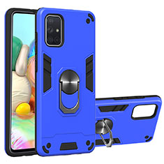 Silikon Hülle Handyhülle und Kunststoff Schutzhülle Hartschalen Tasche mit Magnetisch Fingerring Ständer S05 für Samsung Galaxy A71 5G Hellblau