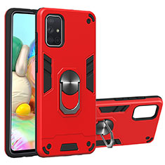 Silikon Hülle Handyhülle und Kunststoff Schutzhülle Hartschalen Tasche mit Magnetisch Fingerring Ständer S05 für Samsung Galaxy A71 5G Rot
