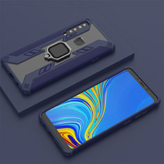 Silikon Hülle Handyhülle und Kunststoff Schutzhülle Hartschalen Tasche mit Magnetisch Fingerring Ständer S05 für Samsung Galaxy A9s Blau