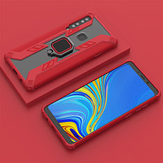 Silikon Hülle Handyhülle und Kunststoff Schutzhülle Hartschalen Tasche mit Magnetisch Fingerring Ständer S05 für Samsung Galaxy A9s Rot