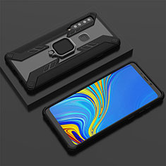 Silikon Hülle Handyhülle und Kunststoff Schutzhülle Hartschalen Tasche mit Magnetisch Fingerring Ständer S05 für Samsung Galaxy A9s Schwarz