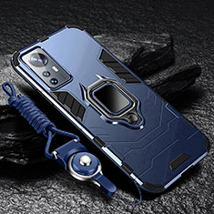Silikon Hülle Handyhülle und Kunststoff Schutzhülle Hartschalen Tasche mit Magnetisch Fingerring Ständer S05 für Xiaomi Mi 12 5G Blau