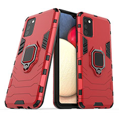 Silikon Hülle Handyhülle und Kunststoff Schutzhülle Hartschalen Tasche mit Magnetisch Fingerring Ständer S06 für Samsung Galaxy A02s Rot